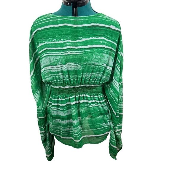 Michael Kors Green and White Flowy Top- Size S/M - Picture 2 of 10